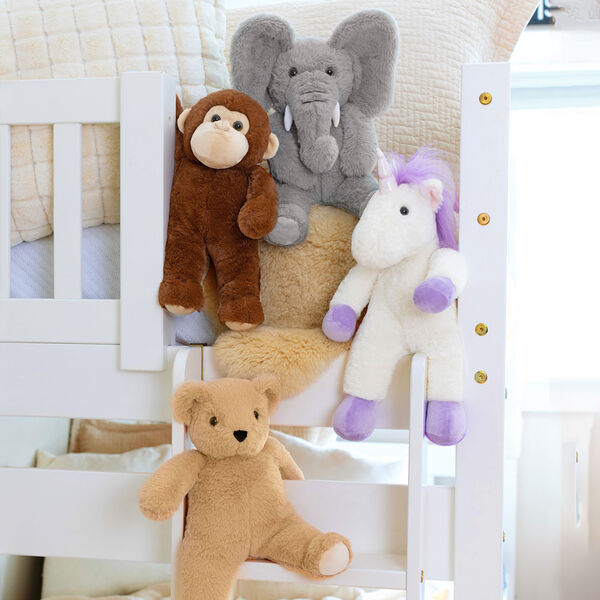 13" Monkey Snuggle Pal - Full length brown monkey weighted stuffed animal with elephant, bear and unicorn image number 5