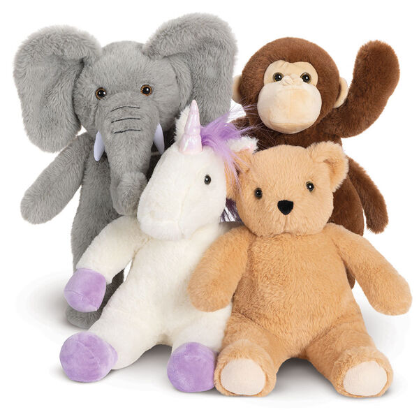 13" Elephant Snuggle Pal - Seated grey elephant weighted stuffed animal with bear, monkey and unicorn image number 5