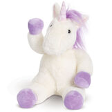 13" Unicorn Snuggle Pal - Seated waving ivory unicorn weighted stuffed animal with purple hooves, mane and tail image number 0