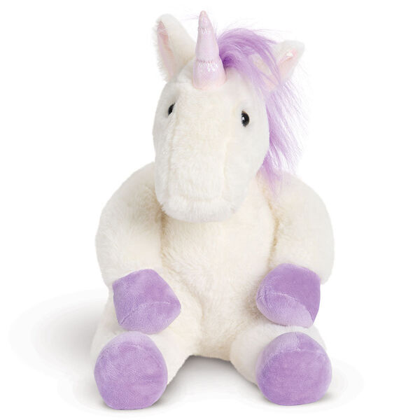 13" Unicorn Snuggle Pal - Front view of seated ivory unicorn weighted stuffed animal with purple hooves, mane and tail image number 7