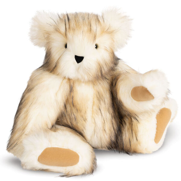 20" Special Edition Toasted Marshmallow Bear - Seated front view of jointed white with brown tipped fur bear and tan foot pads image number 0