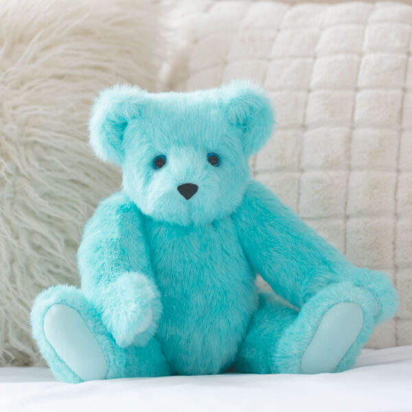 15" Blue Raspberry Lemonade Bear - Front view of jointed aqua blue bear with white paw pads presented as an Easter gift image number 2