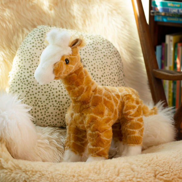15" Classic Giraffe - 3/4 view of standing jointed plush animal giraffe in a living room scene image number 2