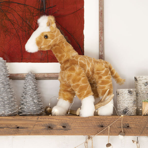 15" Classic Giraffe - side view of standing jointed plush animal giraffe as a Christmas decoration image number 1
