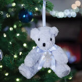 4" Winter Wonderland Ornaments -ice blue 4" bear ornament with blue bow and pewter snowflake  image number 4