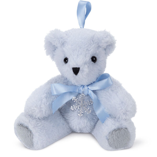 4" Winter Wonderland Ornaments -ice blue 4" bear ornament with blue bow and pewter snowflake  image number 3