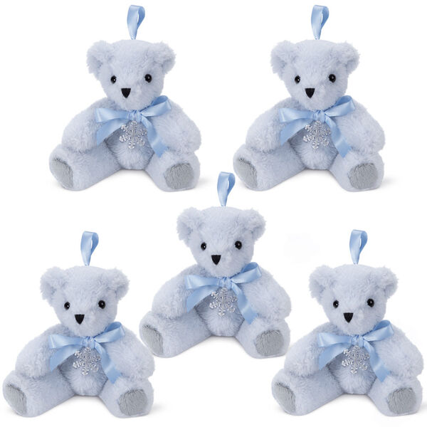 4" Winter Wonderland Ornaments - Set of 5 ice blue 4" bear ornaments with blue bows and Danforth Pewter snowflakes  image number 1