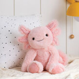 15" Buddy Axolotl - Front view of pink Axolotl weighted stuffed animal gift in a bedroom image number 8