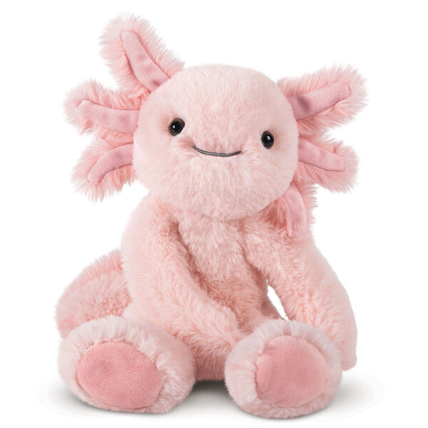 15" Buddy Axolotl - Front view of pink Axolotl with six gills, fluffy tail and smiling face image number 0
