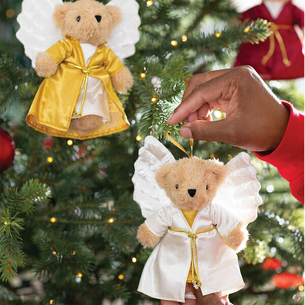 4" Angel Ornaments - Set of 5 - Close up of plush teddy bear ornaments  image number 2