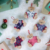 4" Christmas PJ Ornaments - Set of 5 - plush teddy bear christmas decorations dressed in pajama onesies in a decorator scene image number 0
