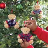 4" Christmas PJ Ornaments - Set of 5 - close up plush teddy bear christmas pajamas ornaments - stewart plaid, snowfall plaid, nordic fleece image number 2