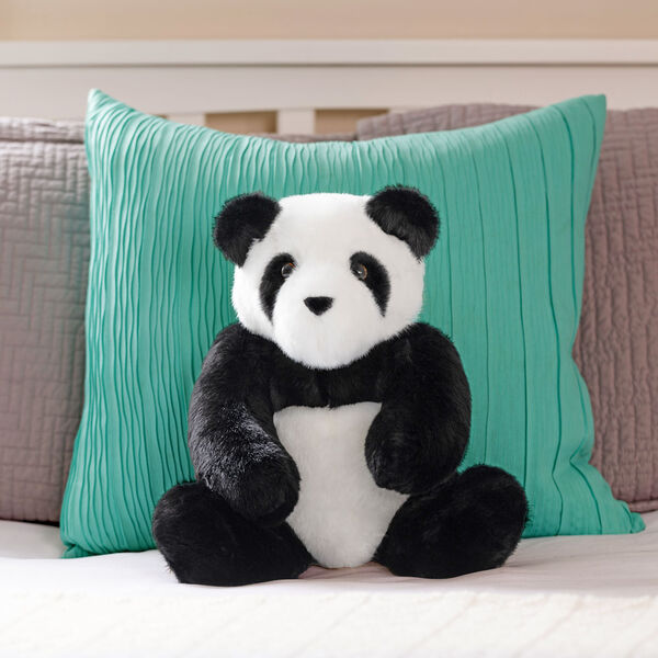 15" Classic Panda - Front view of seated jointed black and white panda bear in bedroom scene image number 2