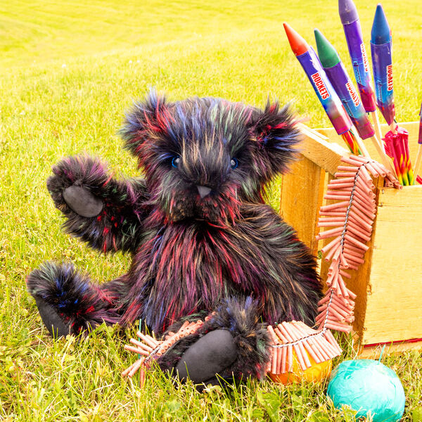 20" Special Edition Fireworks Bear - 20" jointed bear with licorice black fur with colorful stripes a great gift for July 4th and other patriotic American holidays image number 0