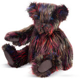 20" Special Edition Fireworks Bear - Front seated 3/4 view of 20" jointed black licorice bear with filaments of colored fur throughout. Bear has blue eyes and grey paw pads. image number 2