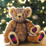 15" Special Edition Vermont Flannel Bear - Seated jointed caramel fudge bear with Vermont Flannel buffalo plaid pawpads presented as a Christmas gift image number 0