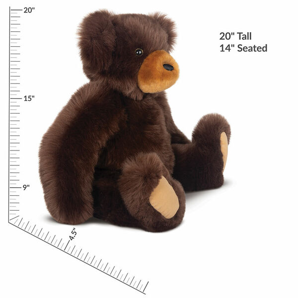 20" Special Edition Woodland Bear - Side view of seated jointed dark chocolate brown bear with measurements of 20" tall or 14" seated image number 2