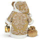 15" Limited Edition Gilded Santa Bear - Back view of standing jointed honey bear with gold fur lined coat, vest, pants and hat holding a lantern and toy sack image number 7