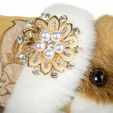 15" Limited Edition Gilded Santa Bear - Close up of pearl, gold and crystal broach on fur trimmed hat image number 3