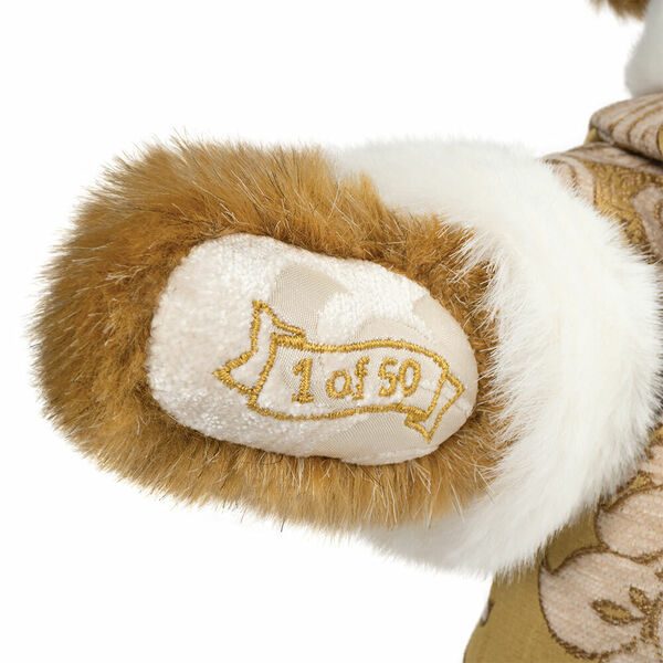 15" Limited Edition Gilded Santa Bear - Close up of right hand brocade paw pad embroidered with edition number, 1 of 50 image number 4