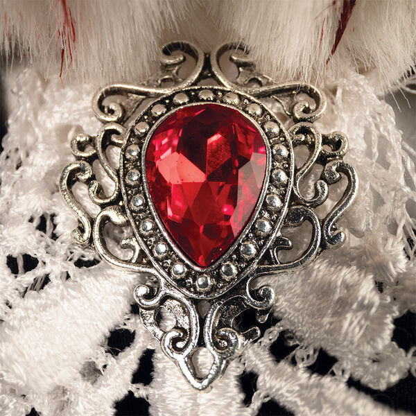 15" Limited Edition Count Dracula Vampire Bear - Close up of silver broach with red jewel image number 3