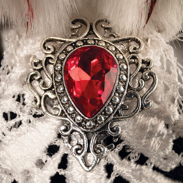 15" Limited Edition Count Dracula Vampire Bear - Close up of silver broach with red jewel