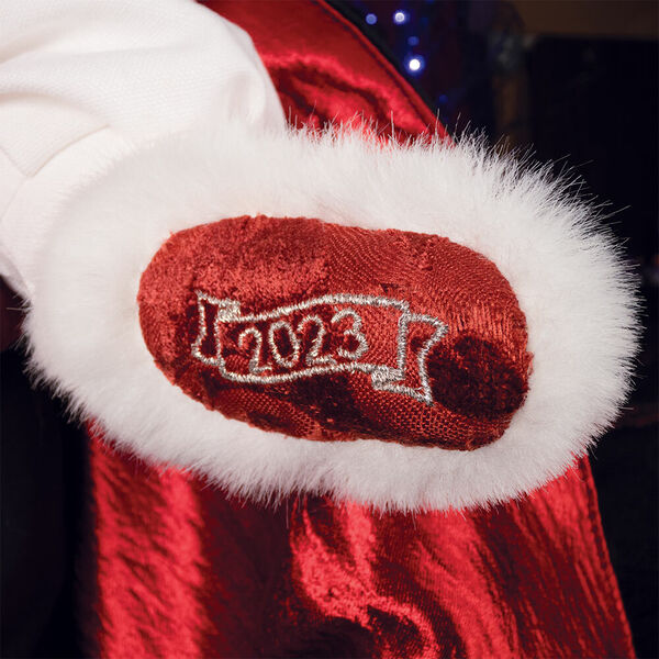 15" Limited Edition Count Dracula Vampire Bear - Close up of red brocade paw pad with silver "2023" embroidery