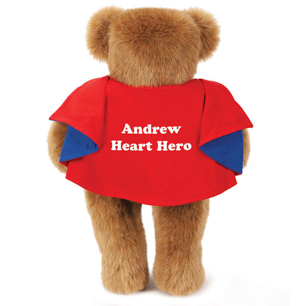 15" Love Your Heart Bear - Honey Bear with Red Cape personalized on back with Andrew, Heart Hero image number 3