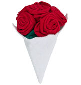 Small red velvet rose bouquet with green felt leaves in white felt on an elastic image number 0