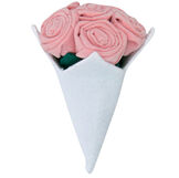 Small pink velvet rose bouquet with green felt leaves in white felt on an elastic image number 0