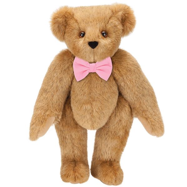 15" Classic Bow-Tie Bear - Standing jointed bear dressed in velvet bow tie - Honey brown fur image number 1