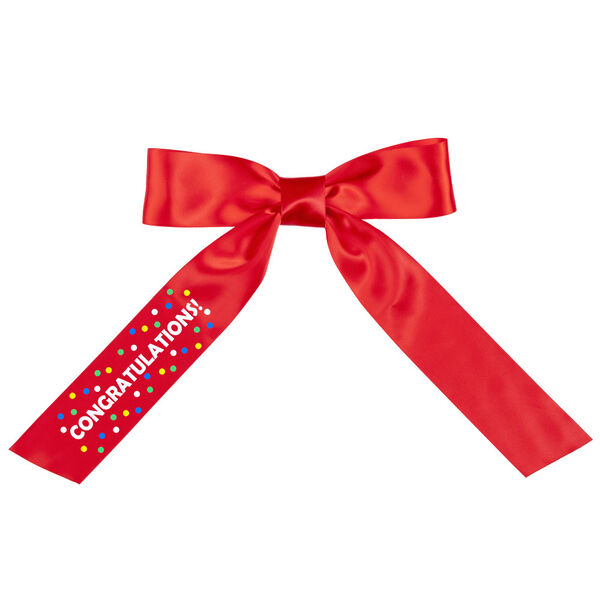 3' to 4' Congratulations Bow with Tails - Red satin bow with "Congratulations" on right tail image number 0