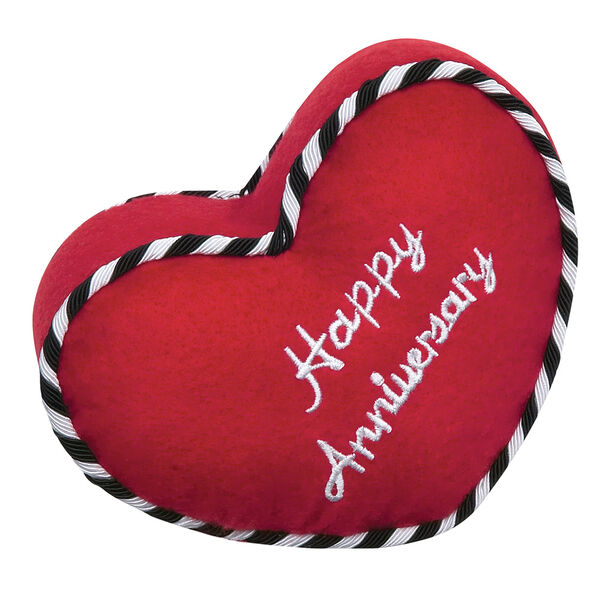 Happy Anniversary Pillow - red felt pillow with white and black trim and "Happy Anniversary" embroidery image number 0