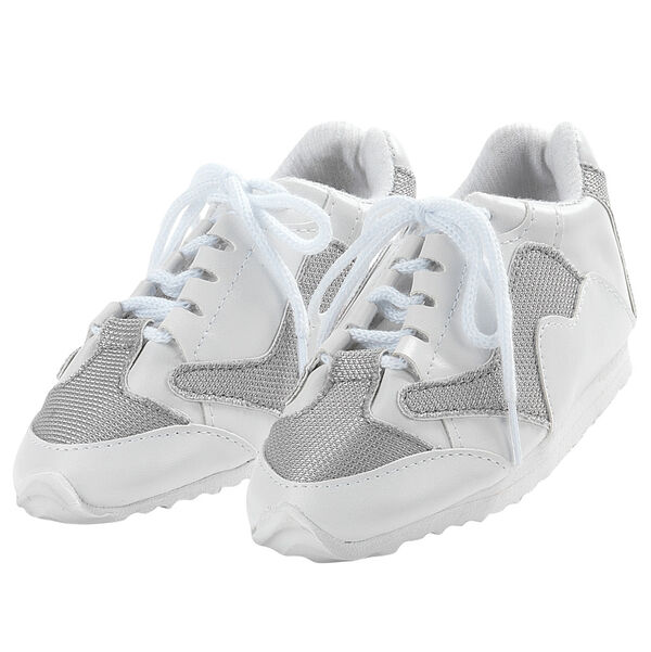 15" sneakers - white and silver running shoes with white laces image number 0