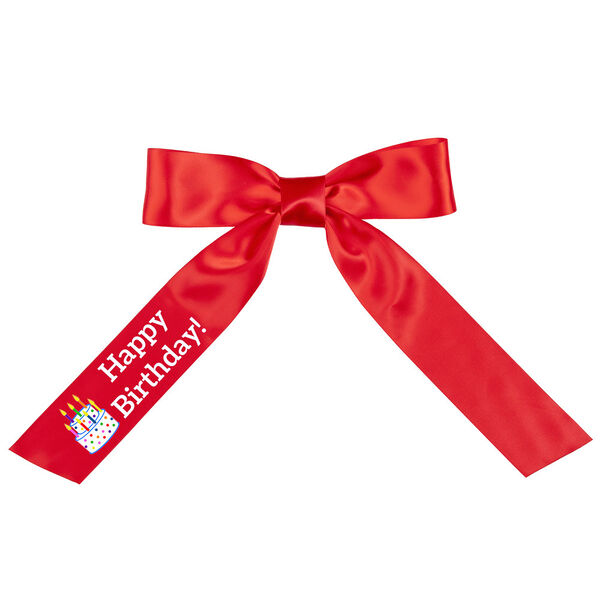 3' to 4' Happy Birthday Bow with Tails - Red satin bow with tails with "Happy Birthday" graphic  image number 0