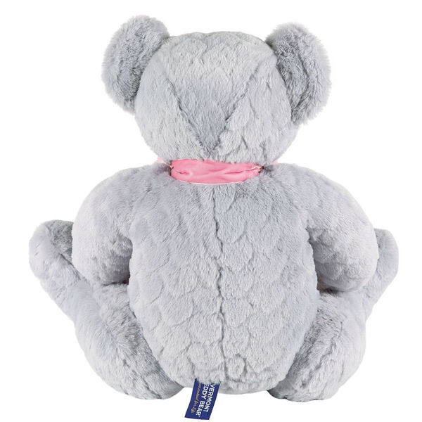 20" Hidden Hearts Bear - Back view of grey bear with heart print fur image number 4
