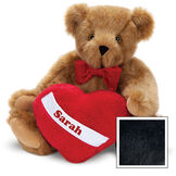 15" Romantic at Heart Bear - Seated jointed bear with red bowtie and plush heart pillow, can be personalized with "Sarah" - Black image number 5