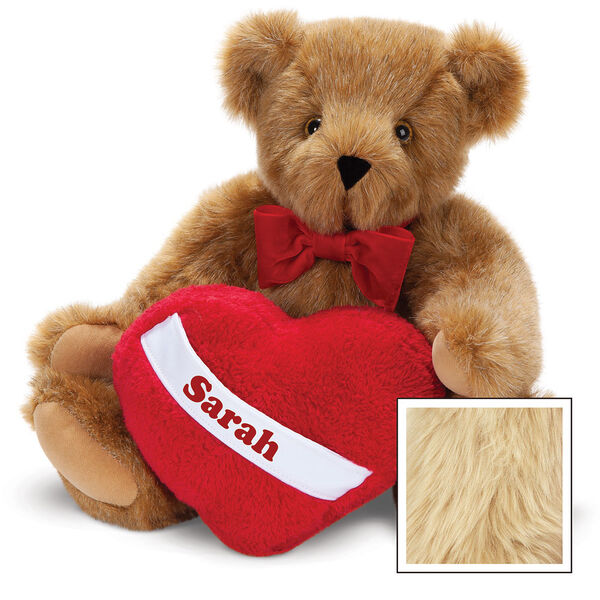 15" Romantic at Heart Bear - Seated jointed bear with red bowtie and plush heart pillow, can be personalized with "Sarah" - Maple image number 8