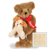 15" Puppy Love Bear - 15" Standing Bear wearing a red satin bow and comes with plush puppy. Bow is personalized with "Sarah" on the left tail - Buttercream image number 3