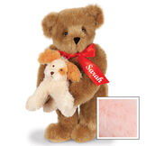 15" Puppy Love Bear - 15" Standing Bear wearing a red satin bow and comes with plush puppy. Bow is personalized with "Sarah" on the left tail - Pink image number 7