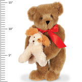 15" Puppy Love Bear - 15" Standing Bear wearing a red satin bow and comes with plush puppy and has a measurement of 15" next to it image number 1