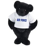 15" Air Force T-Shirt Bear - Standing jointed bear dressed in a white t-shirt says, "AIR FORCE" in royal blue lettering on the front of the shirt - Black fur image number 3