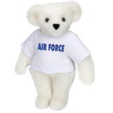 15" Air Force T-Shirt Bear - Standing jointed bear dressed in a white t-shirt says, "AIR FORCE" in royal blue lettering on the front of the shirt - Vanilla white fur image number 2