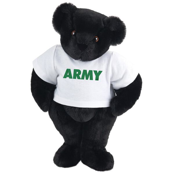 15" Army T-Shirt Bear - Standing jointed bear dressed in a white t-shirt says, "ARMY" in green lettering on the front of the shirt - Black fur image number 3
