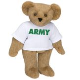 15" Army T-Shirt Bear - Standing jointed bear dressed in a white t-shirt says, "ARMY" in green lettering on the front of the shirt - Honey brown fur image number 0