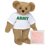 15" Army T-Shirt Bear - Standing jointed bear dressed in a white t-shirt says, "ARMY" in green lettering on the front of the shirt - Pink image number 5