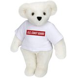 15" Coast Guard T-Shirt Bear - Front view of standing jointed bear dressed in white t-shirt with dark red graphic that says, "U.S. COAST GUARD" - Vanilla white fur image number 2