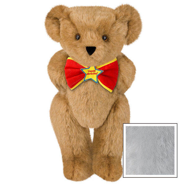 15" "Happy Birthday" Bow Tie Bear - Standing jointed bear dressed in red bow tie with yellow trim; "Happy Birthday" is embroidered on Star center - Gray image number 4