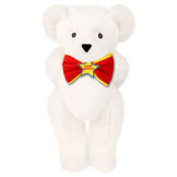 15" "Happy Birthday" Bow Tie Bear - Standing jointed bear dressed in red bow tie with yellow trim; "Happy Birthday" is embroidered on Star center - Vanilla white fur image number 2