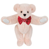 15" "I Love You" Bow Tie Bear - Standing jointed bear dressed in red satin bow tie; "I Love You"  is embroidered on red satin heart center - Light Pink fur image number 5